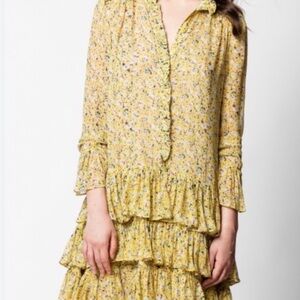 NWT Zadig & Voltaire Rebbie Yellow Floral Tiered Ruffle Dress XS